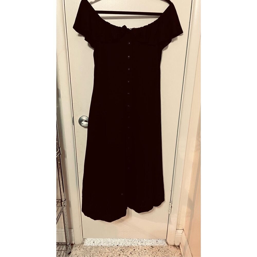 ASOS Black Off Shoulder Button Down Cotton Comfort Dress Womens Size 8 - Picture 10 of 10